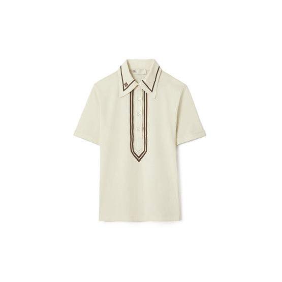 Retro Mercerized Cotton Polo - New Ivory/Chocolate Brown