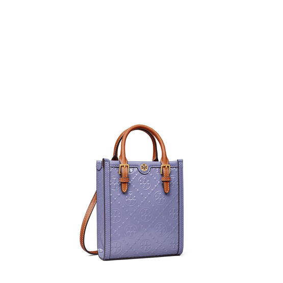 T Monogram Patent Embossed Mini N/S Tote - Dark Lotus