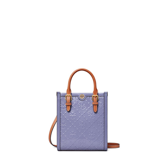 T Monogram Patent Embossed Mini N/S Tote - Dark Lotus