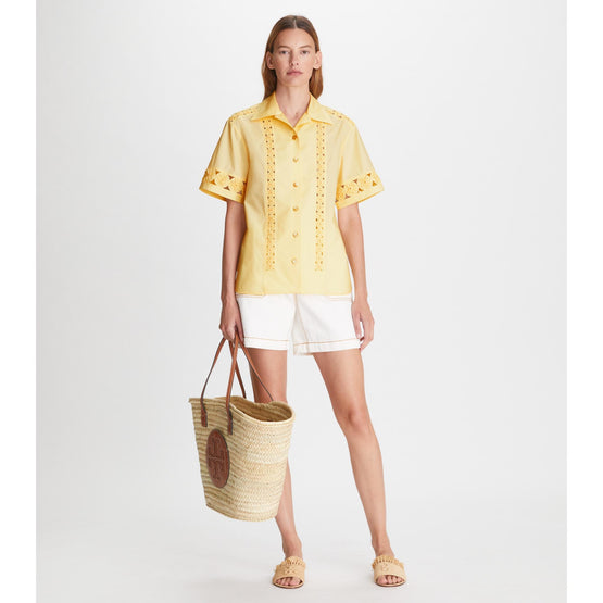 Yoyo Embellished Camp Shirt - Custard