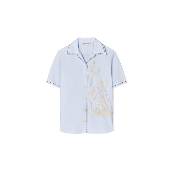 Embroidered Camp Shirt - Crisp Blue