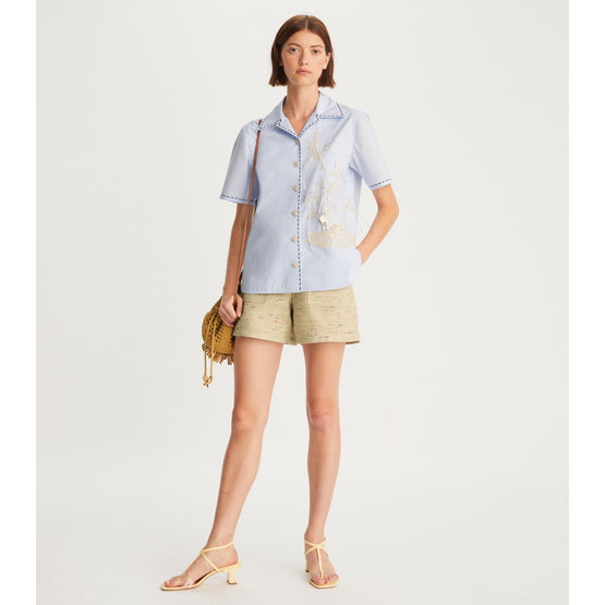 Embroidered Camp Shirt - Crisp Blue