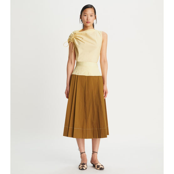 Ruched Cotton Poplin Top - Custard