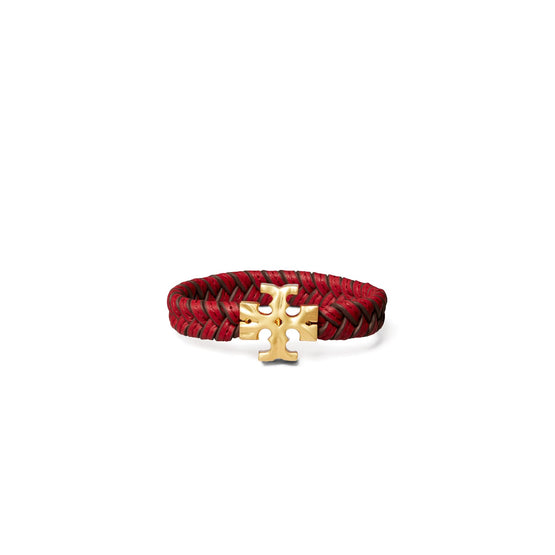 Roxanne Woven Leather Bracelet - Rolled Gold/Tory Red