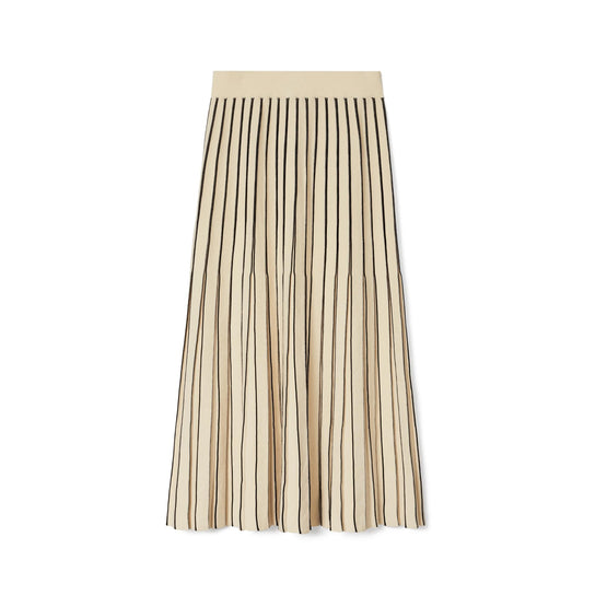 Plaited-Rib Pleated Skirt - Antique Ivory/Black