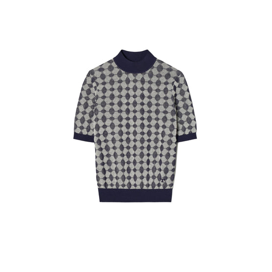 Knit Jacquard Mockneck - Tory Navy/French Cream