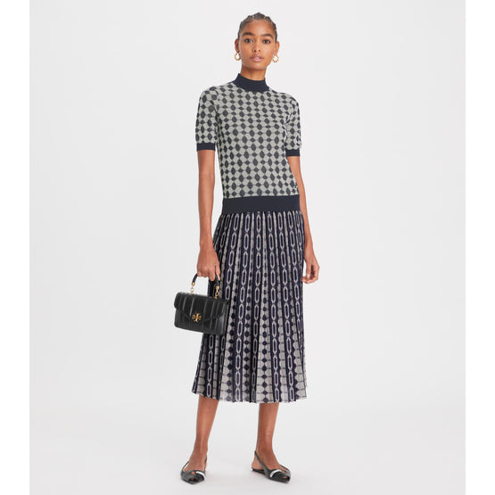 Knit Jacquard Mockneck - Tory Navy/French Cream