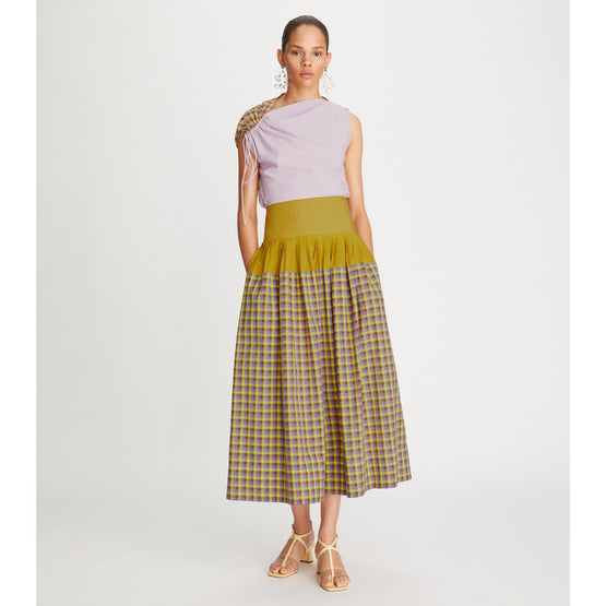 Veronica Plaid Colorblock Skirt - Lemon Lime