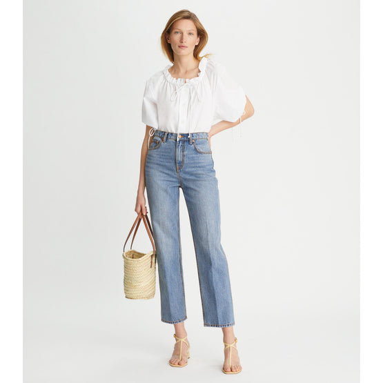 Poplin Tie-Neck Top - White