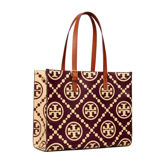 T Monogram Contrast Embossed Tote - Beetle Berry