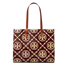 T Monogram Contrast Embossed Tote - Beetle Berry