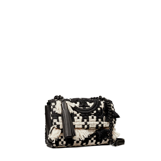 Fleming Tweed Small Convertible Shoulder Bag - Black/White