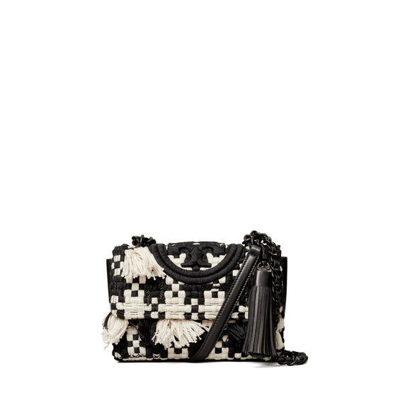 Fleming Tweed Small Convertible Shoulder Bag - Black/White