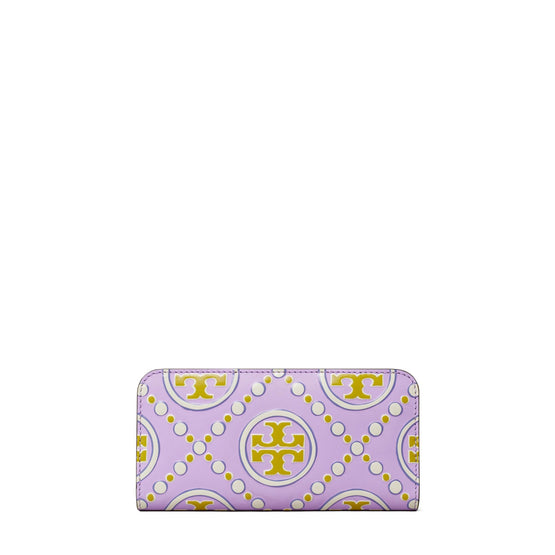 T Monogram Contrast Embossed Zip Slim Wallet - Lavender/New Ivory