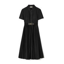 Poplin Pleated Shirtdress - Black
