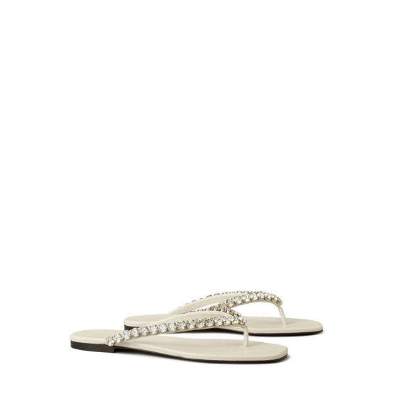 Crystal Flat Thong Sandal - New Ivory/Crystal Velvet