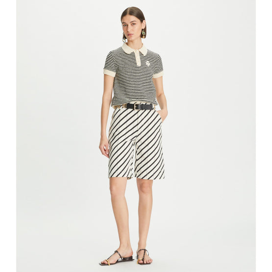 Striped Cotton Canvas Short - Canvas/Navy