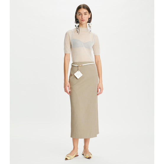 Stretch Faille Wrap Skirt - Gray Taupe