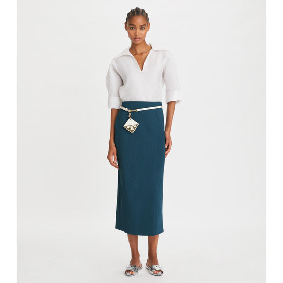 Stretch Faille Wrap Skirt - Solar Blue
