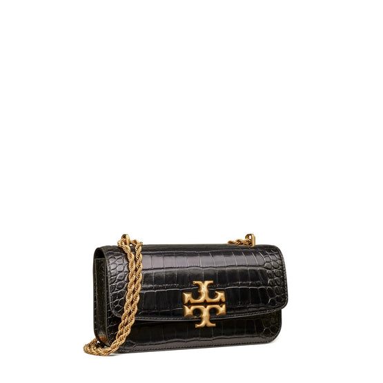 Eleanor Embossed E/W Small Convertible Shoulder Bag - Black/Rolled Gold