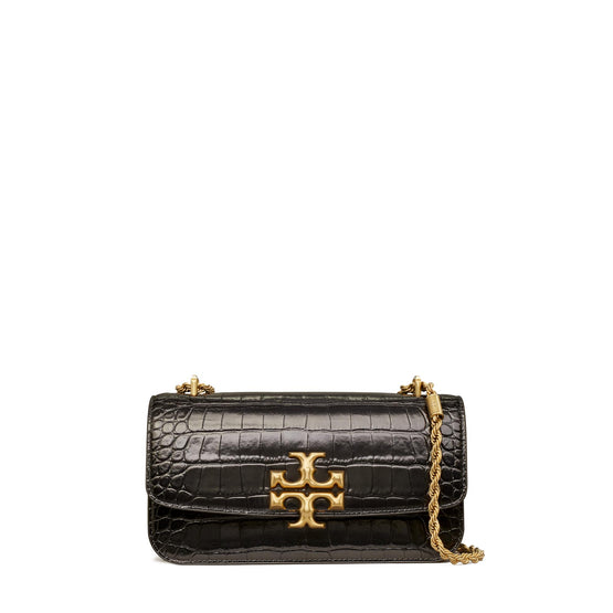 Eleanor Embossed E/W Small Convertible Shoulder Bag - Black/Rolled Gold