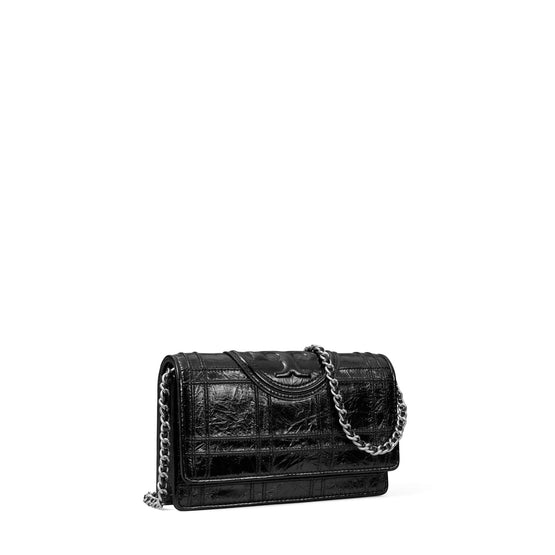 Fleming Soft Metallic Square Quilt Chain Wallet - Black
