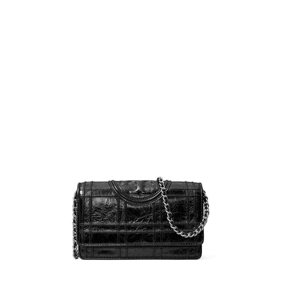 Fleming Soft Metallic Square Quilt Chain Wallet - Black
