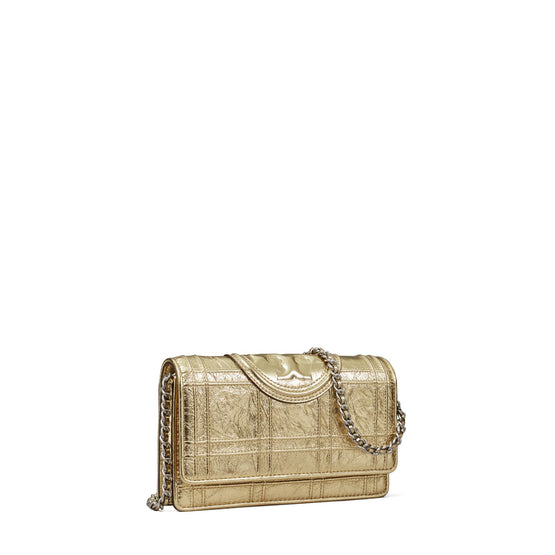 Fleming Soft Metallic Square Quilt Chain Wallet - Gold