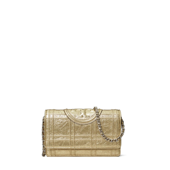 Fleming Soft Metallic Square Quilt Chain Wallet - Gold