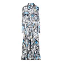 Printed Pleated Silk Twill Dress - Blue Abstract Floral