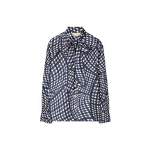 Printed Silk Twill Bow Blouse - Navy Warped Gingham