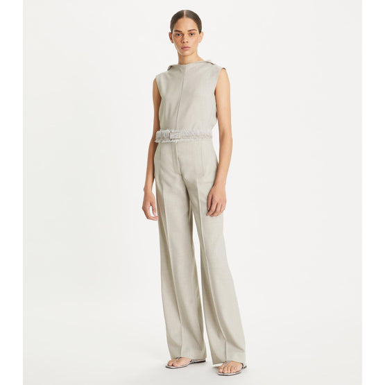 Funnel Neck Drapey Melange Tank - Light Gray Melange