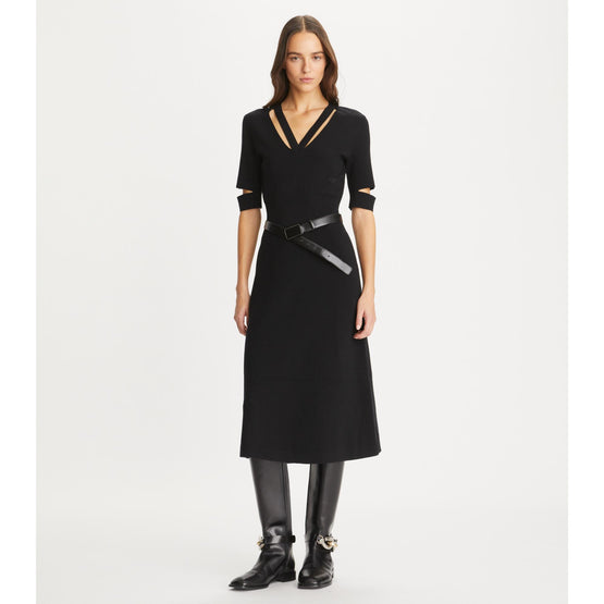 V-Neck Wool Dress - Black
