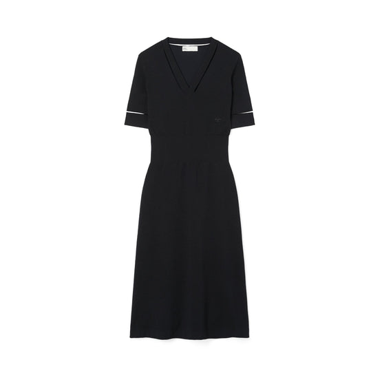 V-Neck Wool Dress - Black