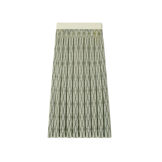Box Pleated Jacquard Skirt - French Cream/Jade