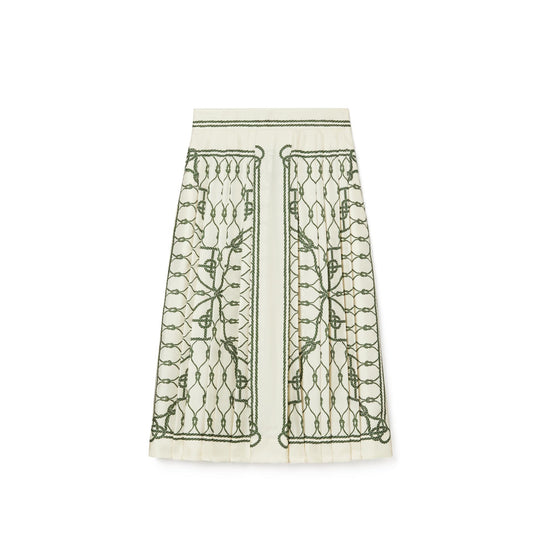 Printed Pleated Silk Skirt - Green Knot