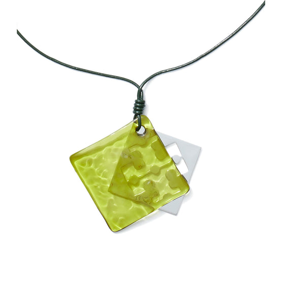Resin Logo Long Necklace - Light Silver/Dark Green/Multi
