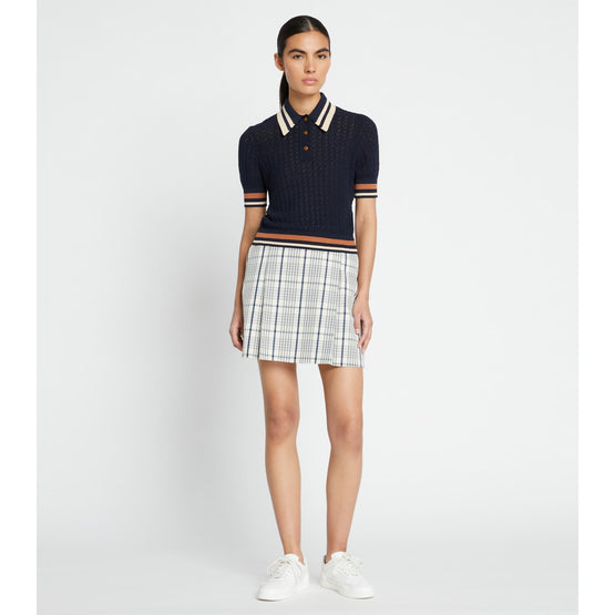 Pleated-Front Twill Golf Skirt - Sesame Uptown Plaid