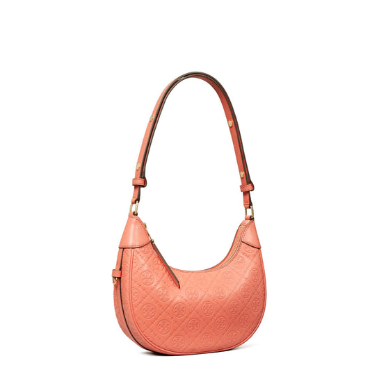 T Monogram Leather  Crescent Bag - Coral Crush