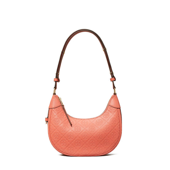 T Monogram Leather  Crescent Bag - Coral Crush