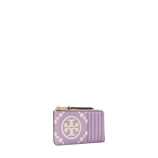 T Monogram Contrast Embossed Zip Card Case - Novel Lilac/New Cream