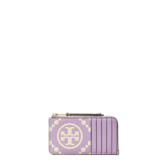 T Monogram Contrast Embossed Zip Card Case - Novel Lilac/New Cream