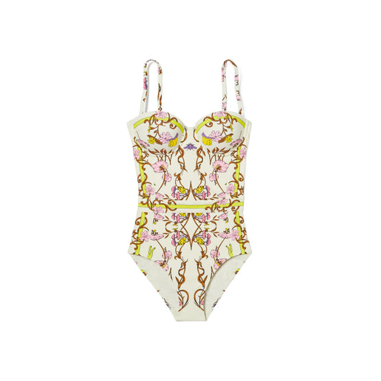 Printed Underwire One-Piece - Chartreuse Meadow
