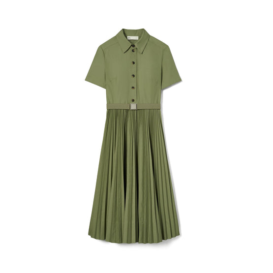 Poplin Pleated Shirtdress - Eucalyptus