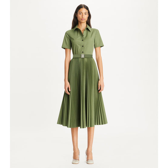 Poplin Pleated Shirtdress - Eucalyptus