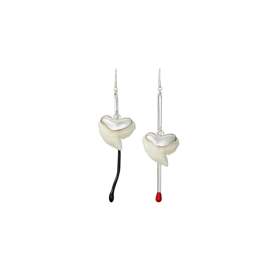 Matchstick Shark Tooth Earring - Light Silver/Ivory/Black