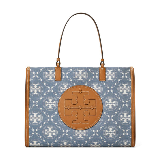 Ella T Monogram Denim Tote - Denim/Multi