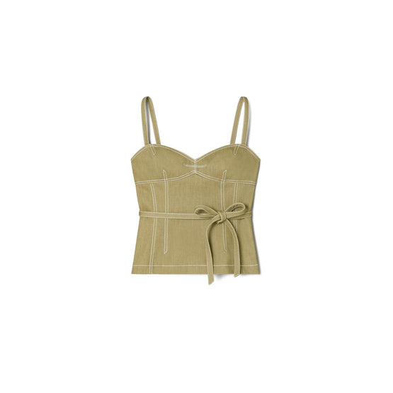 Spaghetti Strap Cotton Twill Top - Moss