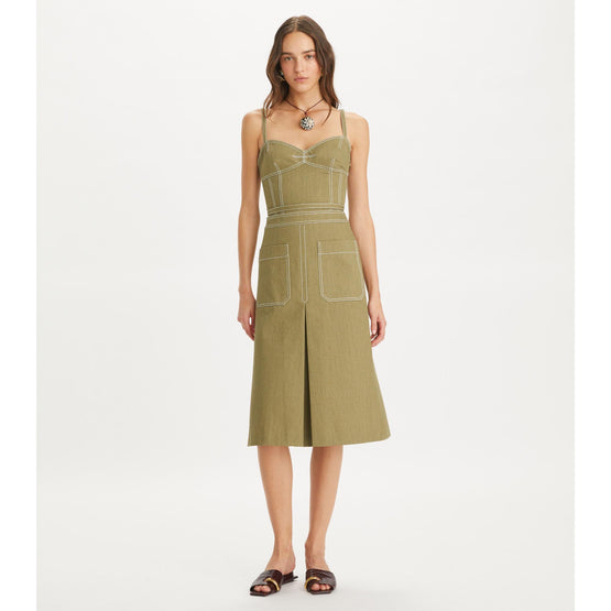 Spaghetti Strap Cotton Twill Top - Moss