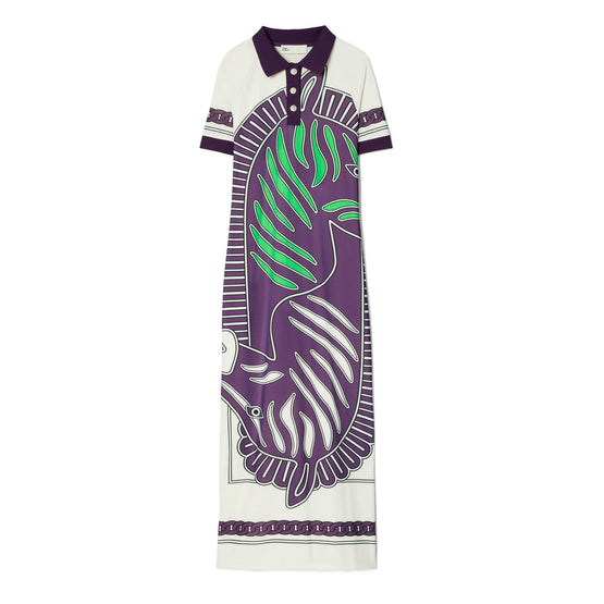 Printed Mesh Polo Dress - Purple Zebra Scarf